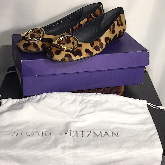 Stuart Weitzman Calf Hair Leopard Print Flat Shoes - Picture 1 of 10